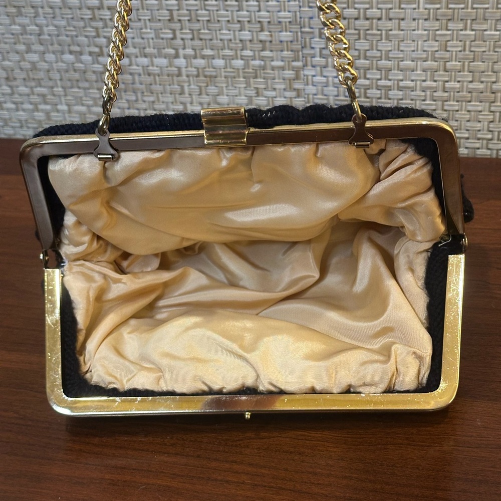 🌟HP🌟VTG 1960s Handmade Bright Floral & Navy Needlepoint Tapestry Handbag - Picture 7 of 14